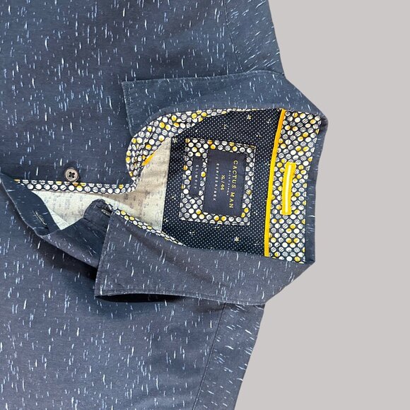 Cactus Man Men's Navy Blue Long Sleeve Button-Up Shirt With Speckled Design XL - Picture 11 of 12